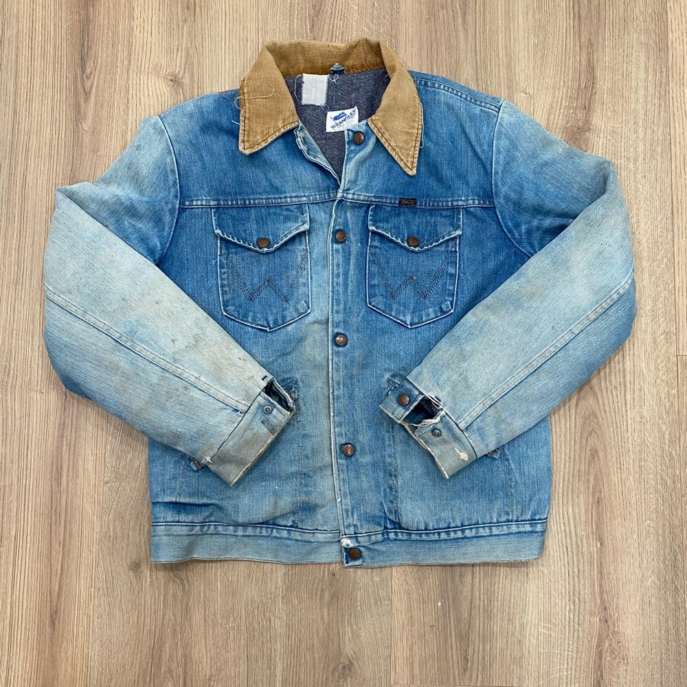 Wrangler Blue Denim Jacket with Tan Collar